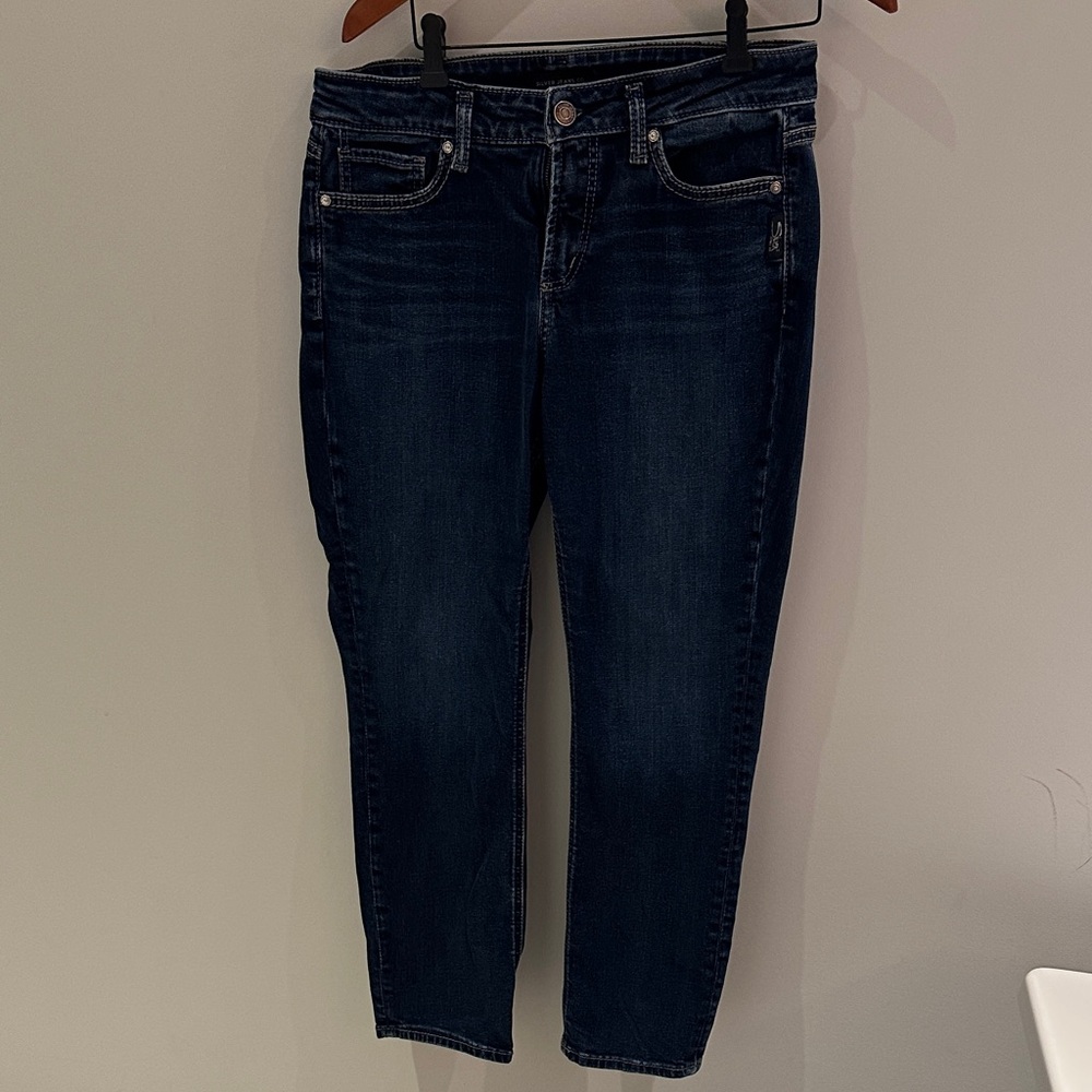 Silver Jeans Suki Straight Dark Blue Cropped Women's Jeans